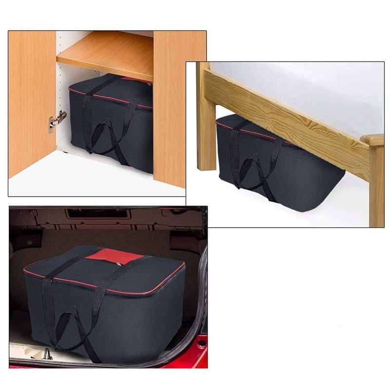 upan Moisture Proof Nylon Rectangular Big Underbed Cloth Storage Bag Foldable Blanket Cover with Handles (Black Mix Red, Pack of 3) - Image 4