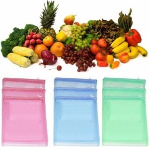 upan (Pack of 8 )Multi-Purpose Vegetables Fruits Mesh Fridge Storage Washable Zip Bags.