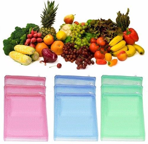 upan (Pack of 8 )Multi-Purpose Vegetables Fruits Mesh Fridge Storage Washable Zip Bags.
