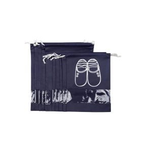 Travel Shoe Bags for Women with Clear View Window Drawstring 3 PCS (Navy)