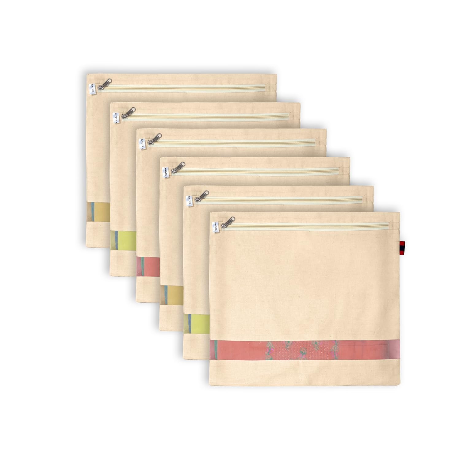 upan Cotton Saree Bags/Covers For Storage Big Size Single (Set of 6) (16 X 14 Inches) With Zip Closure For Clothes Bags And Wardrobeupan Organizer With Transparent Mesh Window, Beige