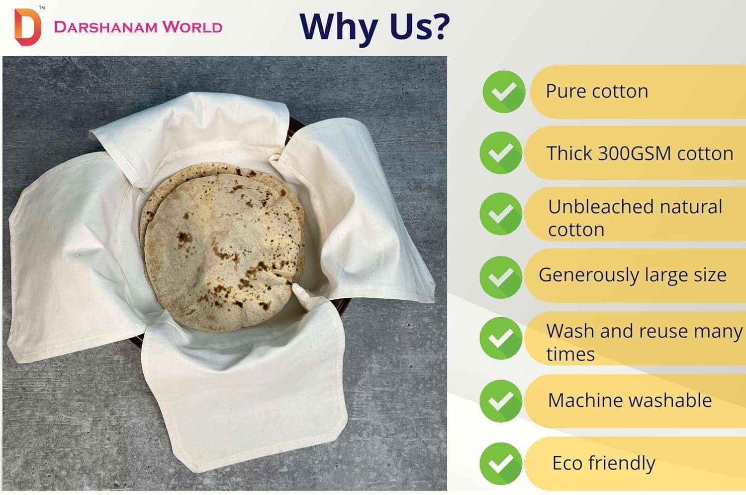 UPAN Cotton Roti Cover, Double Layer Cloth Wrap, Chapati Cover With Flaps for Hot Case Kitchen, Roti Rumal (Pack of 2) - Image 6