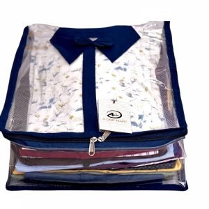 UPAN Heavy Quality Plastic Designer Bow Standard Shirt Cover Transparent Set of 1 Pcs Blue Colour