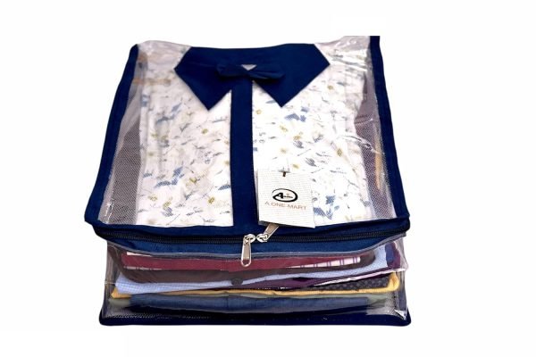 UPAN Heavy Quality Plastic Designer Bow Standard Shirt Cover Transparent Set of 1 Pcs Blue Colour
