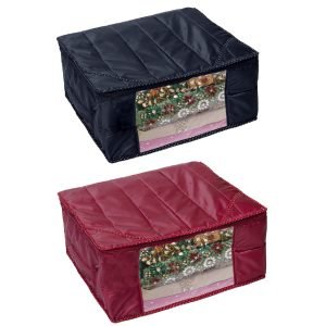 upan Parachute Quilted Saree Covers/Clothes Storage Bag/Wardrobe Organizer With Transparent Window And Zip For Lehenga, Suit, Dress (Water Resistant) (Pack of 2, Black & Maroon)