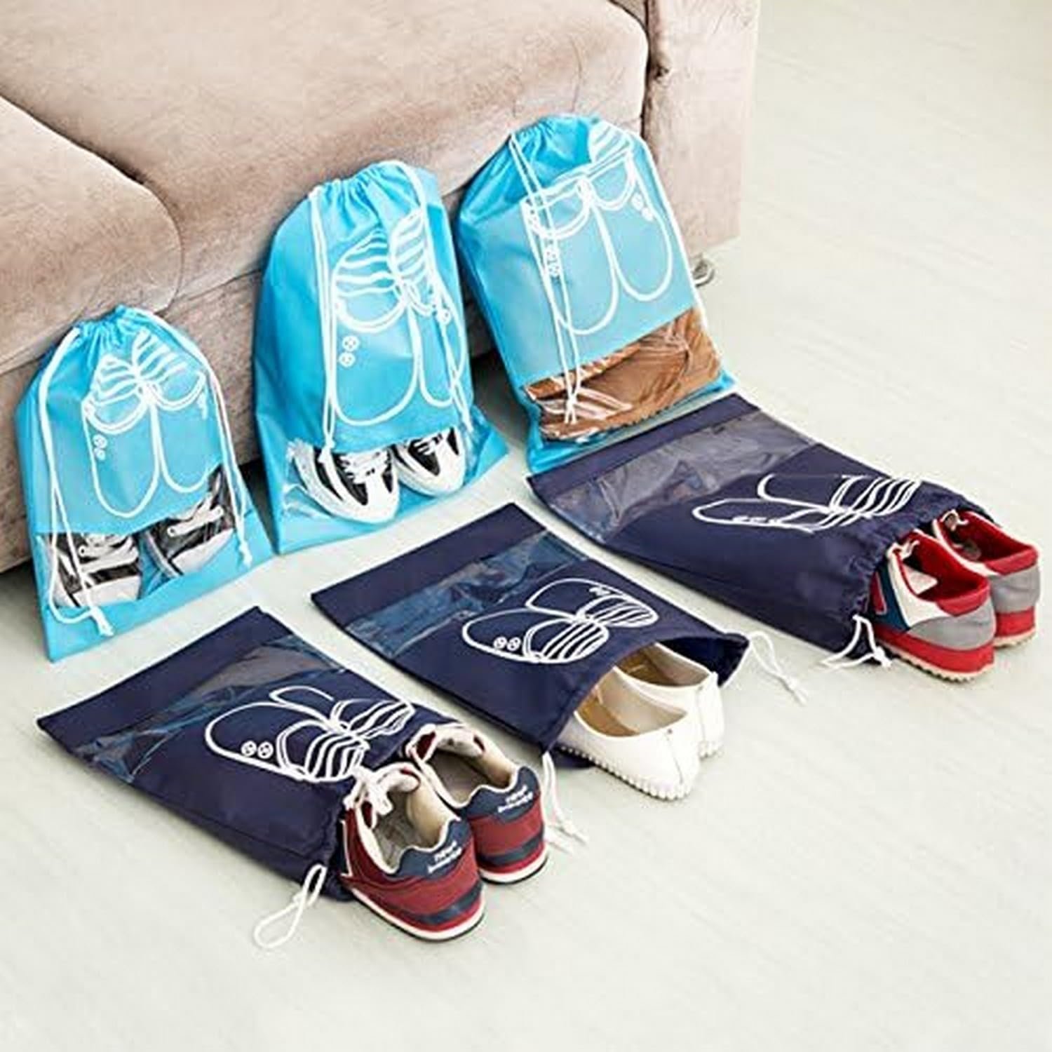 Travel Shoe Bags for Women with Clear View Window Drawstring 3 PCS (Navy) - Image 3