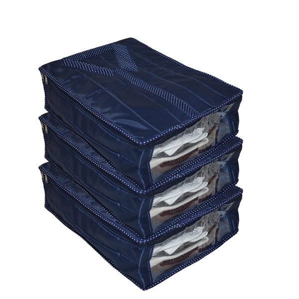UPAN Premium Parachute Shirt Covers | Durable Metallic Zippers | Pack of 3 Wardrobe Organizers for Shirts, Blazers & Formal Wear | Stylish Navy Blue Color