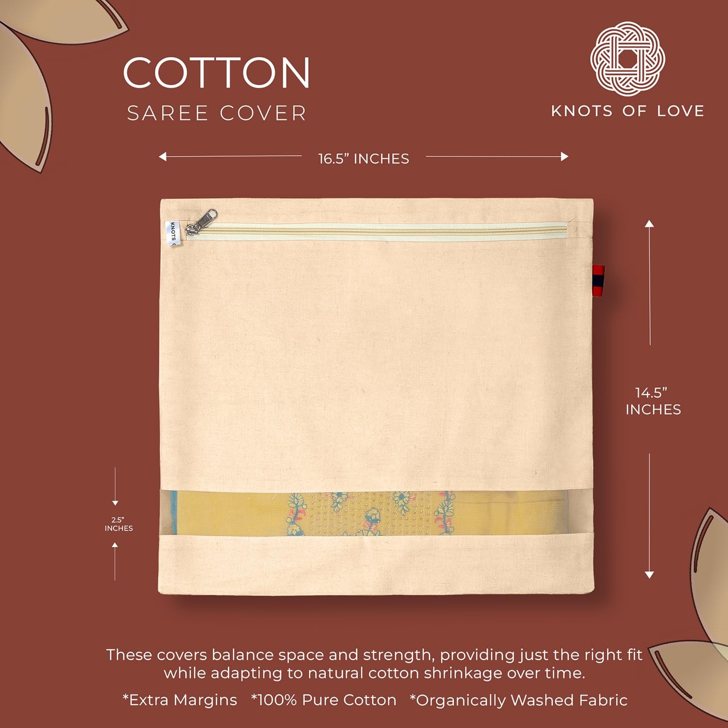 upan Cotton Saree Bags/Covers For Storage Big Size Single (Set of 6) (16 X 14 Inches) With Zip Closure For Clothes Bags And Wardrobeupan Organizer With Transparent Mesh Window, Beige - Image 2