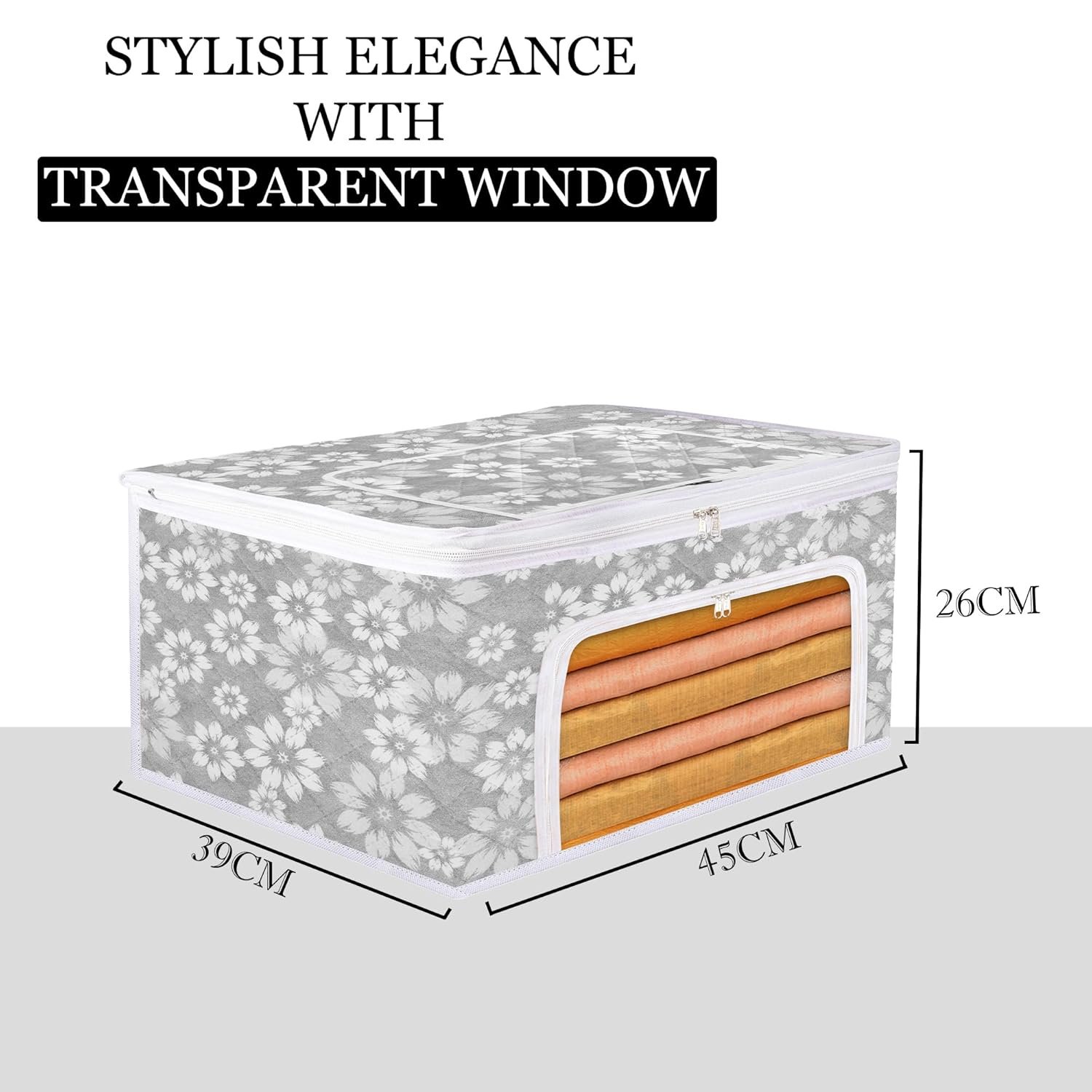 Saree Storage Bags – Pack of 2 | Saree Cover for Women | Waterproof Clothing Box | Wardrobe Organizer for Sarees & Clothes | Front Zip Section with Transparent Window | Assorted Prints - Image 3