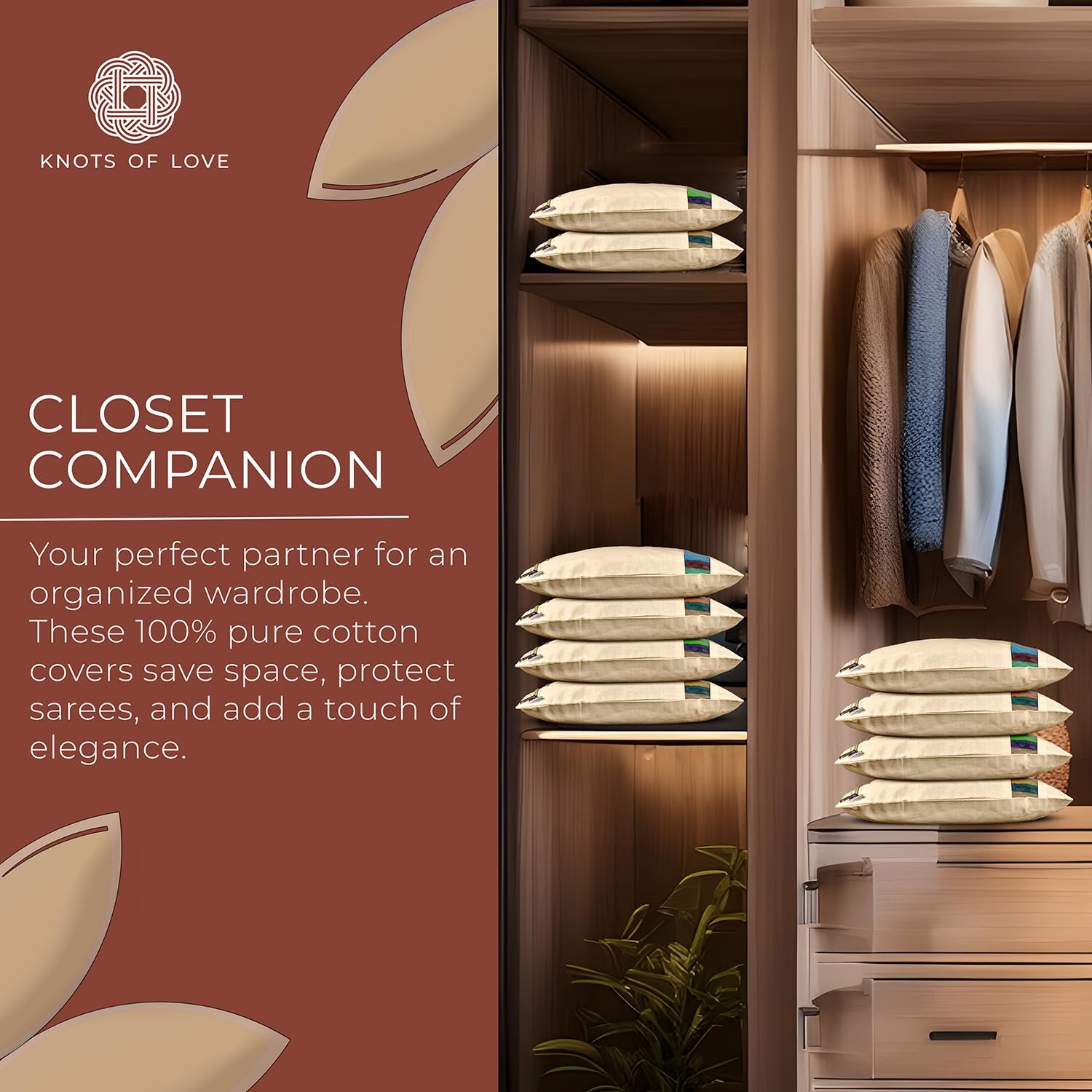 upan Cotton Saree Bags/Covers For Storage Big Size Single (Set of 6) (16 X 14 Inches) With Zip Closure For Clothes Bags And Wardrobeupan Organizer With Transparent Mesh Window, Beige - Image 4