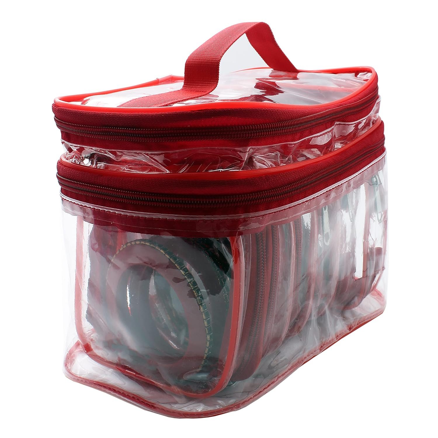 upan Makeup Pouches Cosmetic Necklace Earrings Vanity Jewellery Organizers Pouches Traveling Kit for Women's (Red) 12 x 10 x 4 cm - Image 5