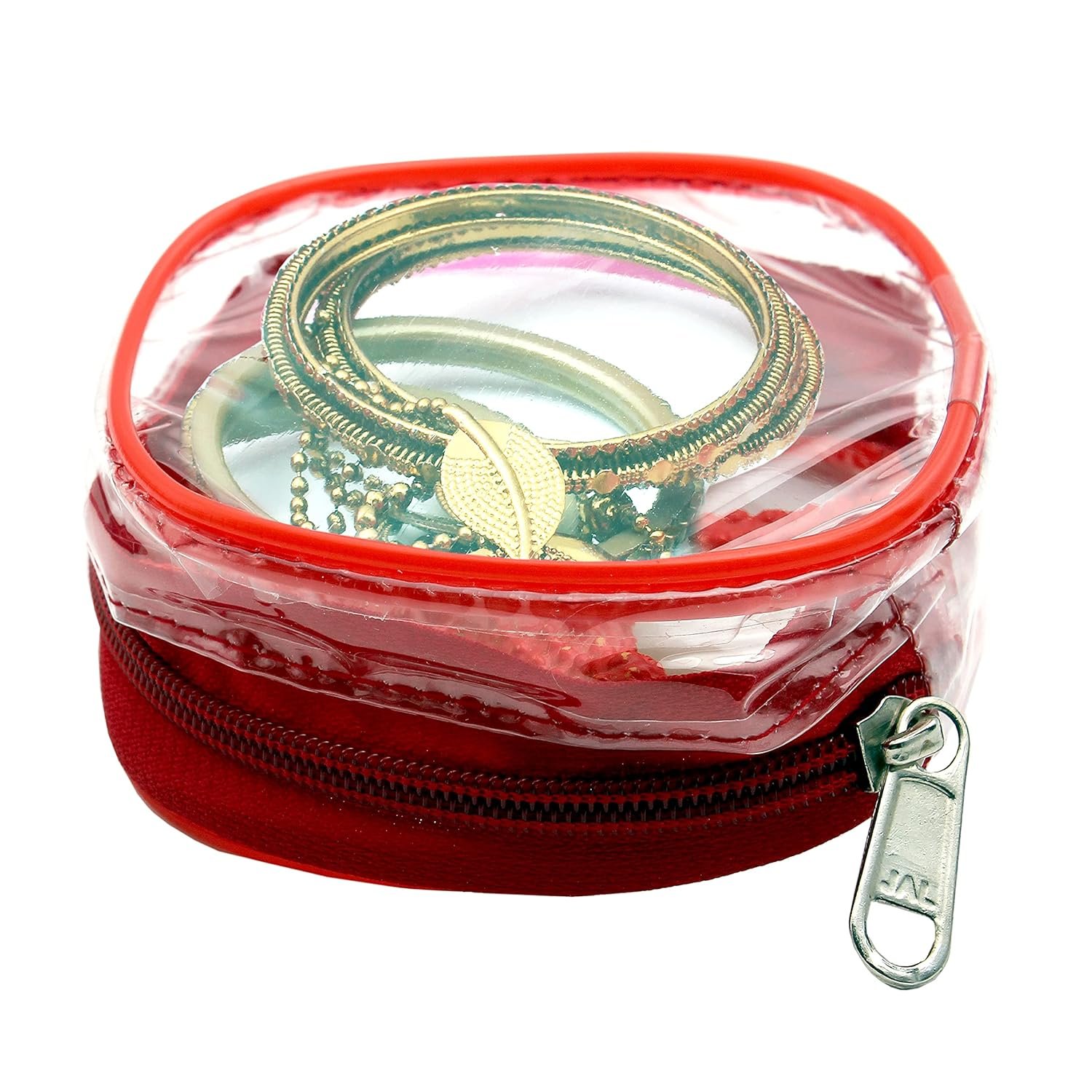 upan Makeup Pouches Cosmetic Necklace Earrings Vanity Jewellery Organizers Pouches Traveling Kit for Women's (Red) 12 x 10 x 4 cm - Image 4