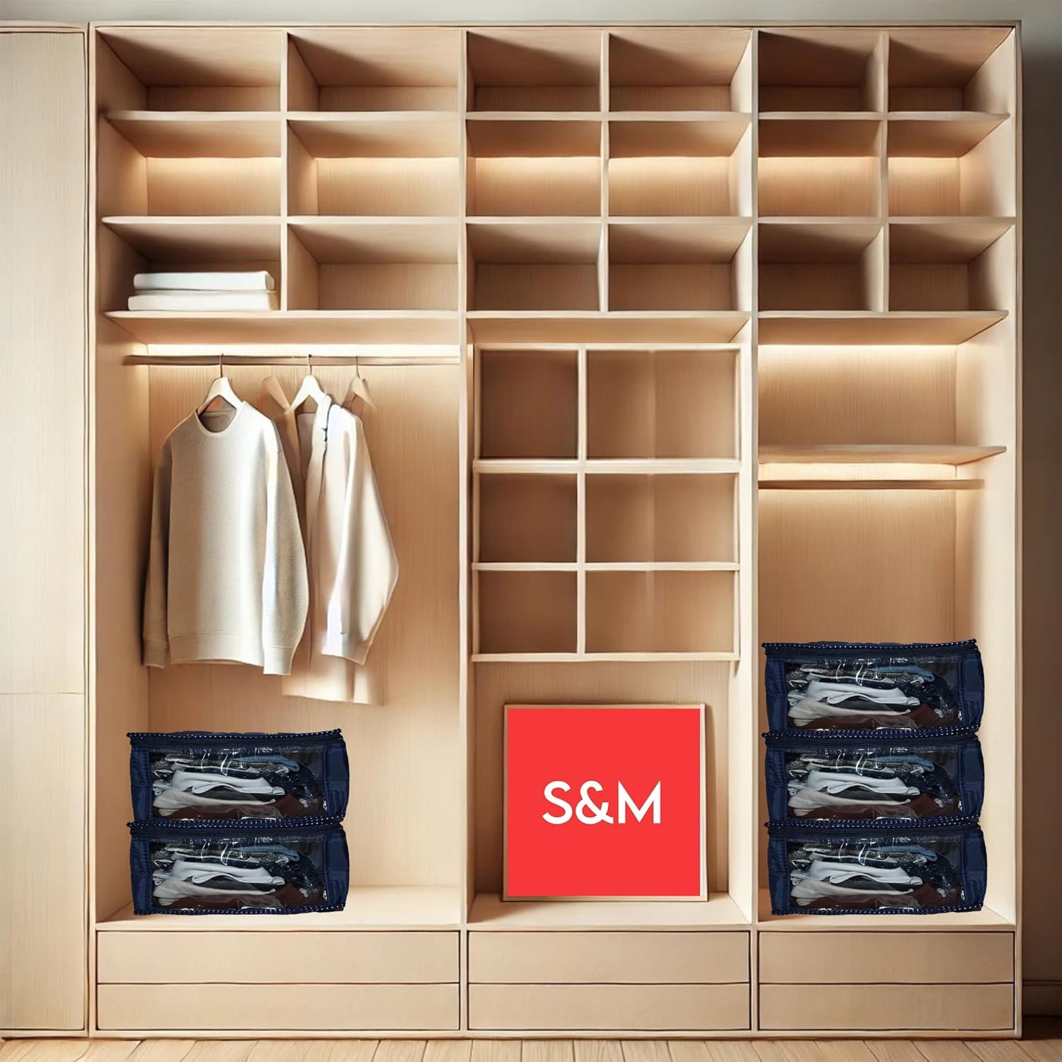 UPAN Premium Parachute Shirt Covers | Durable Metallic Zippers | Pack of 3 Wardrobe Organizers for Shirts, Blazers & Formal Wear | Stylish Navy Blue Color - Image 4