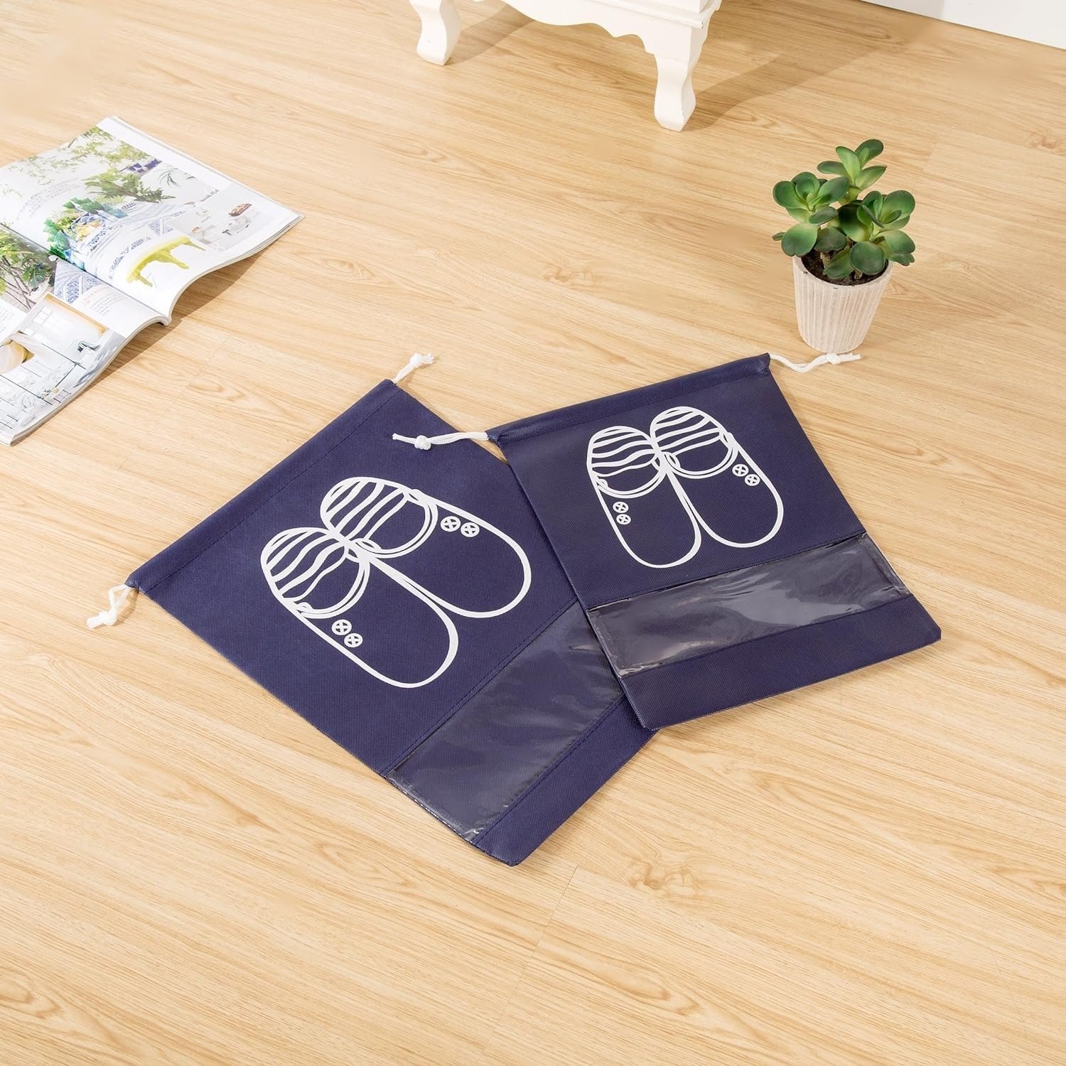 Travel Shoe Bags for Women with Clear View Window Drawstring 3 PCS (Navy) - Image 6