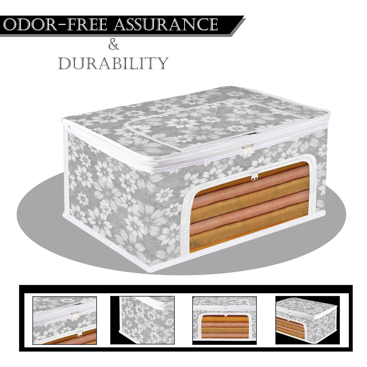 Saree Storage Bags – Pack of 2 | Saree Cover for Women | Waterproof Clothing Box | Wardrobe Organizer for Sarees & Clothes | Front Zip Section with Transparent Window | Assorted Prints - Image 6