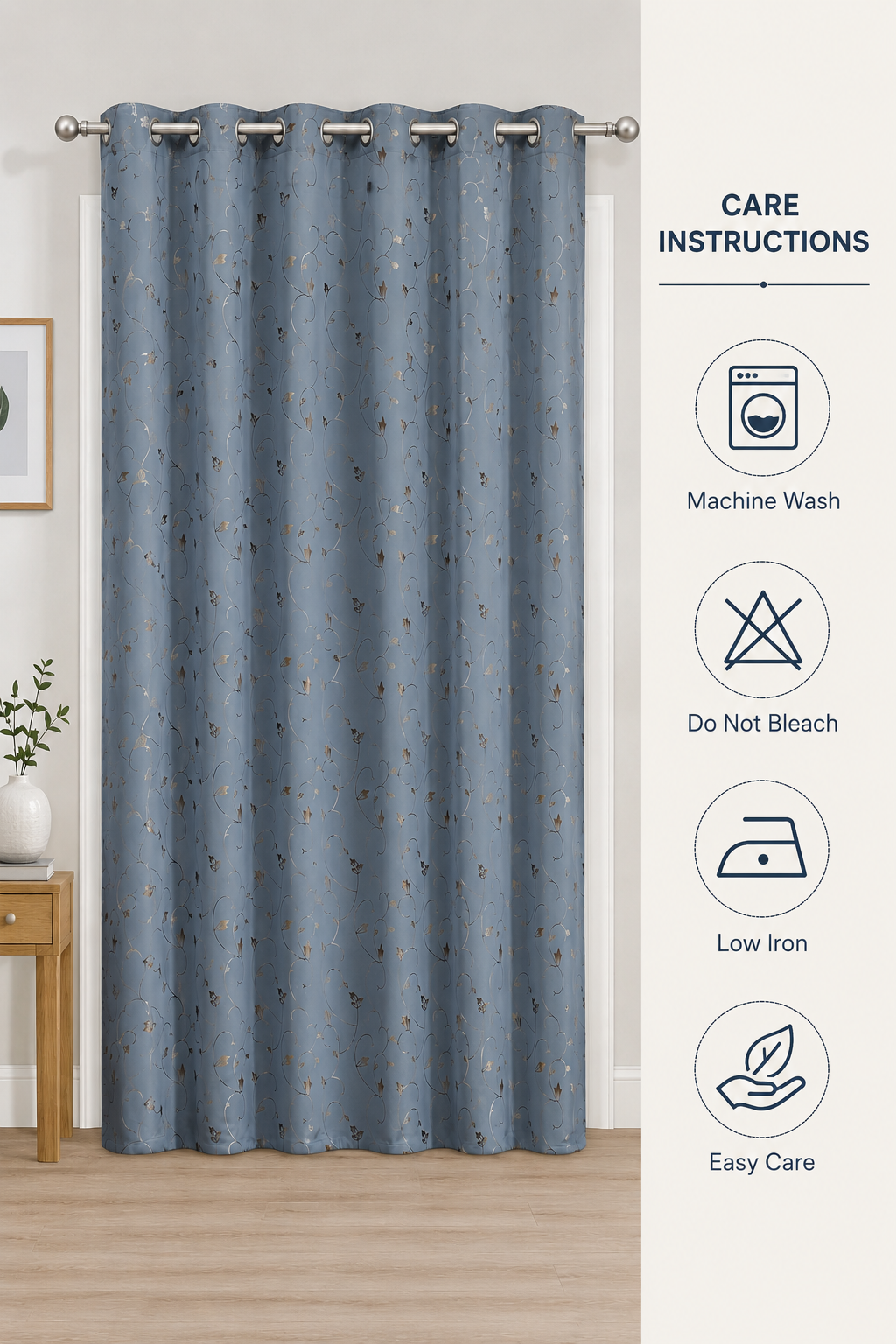 Grey Complete Blackout Curtain with Floral Design | Premium Window Curtains--4ft*5ft -(pack of 1) - Image 2