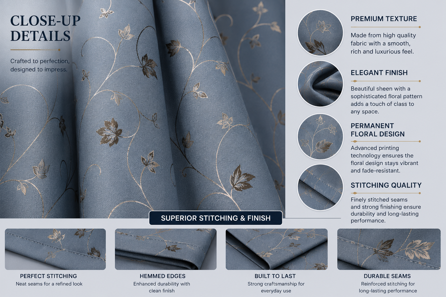 Grey Complete Blackout Curtain with Floral Design | Premium Window Curtains--4ft*5ft -(pack of 1) - Image 3