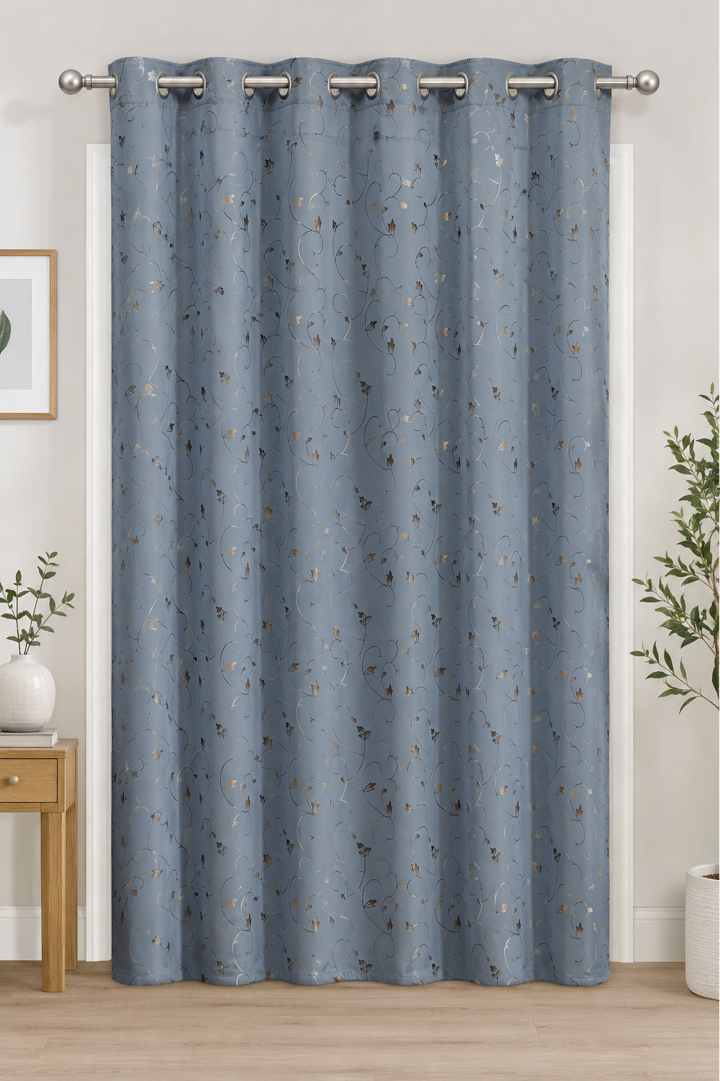 Grey Complete Blackout Curtain with Floral Design | Premium Window Curtains--4ft*5ft -(pack of 1)